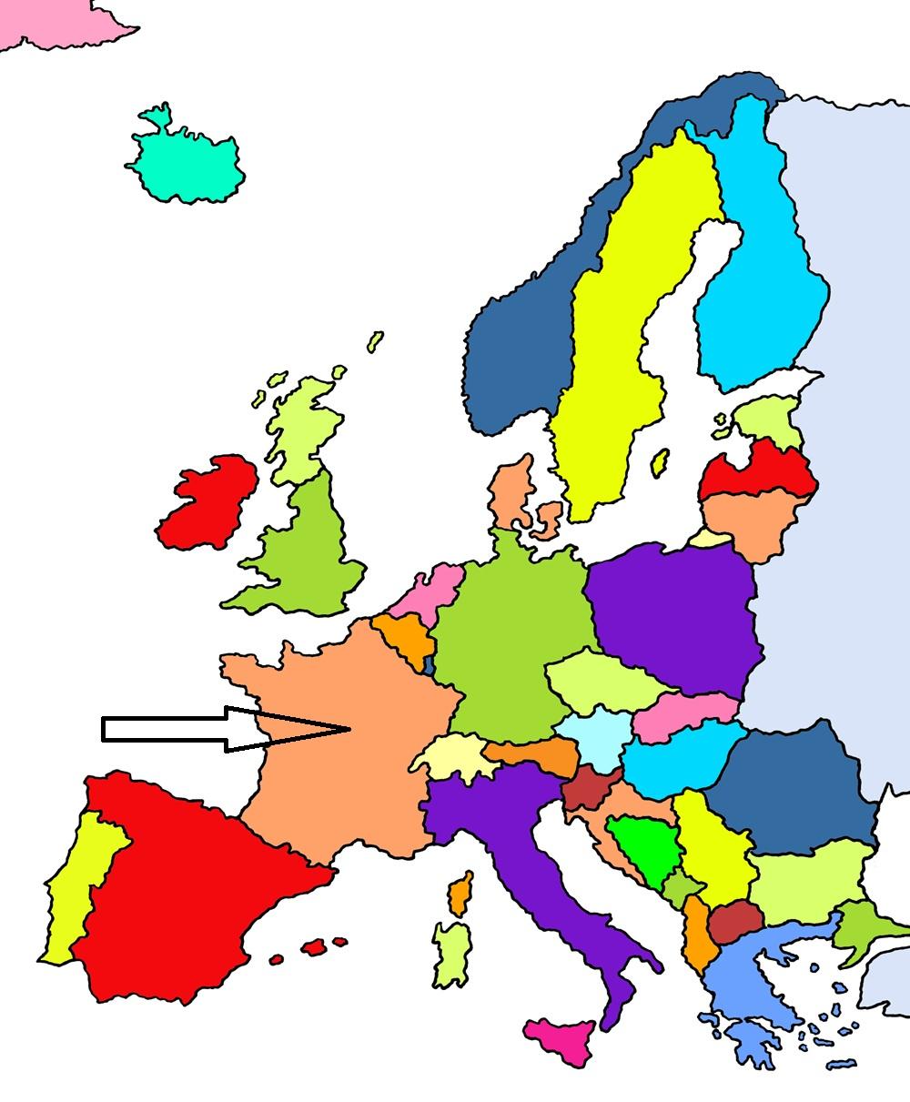 europakarte mit Pfeil auf Frankreich