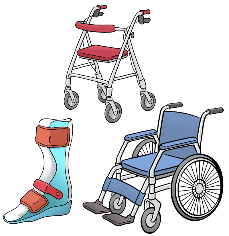 Rollator, Rollstuhl, Fußstütze