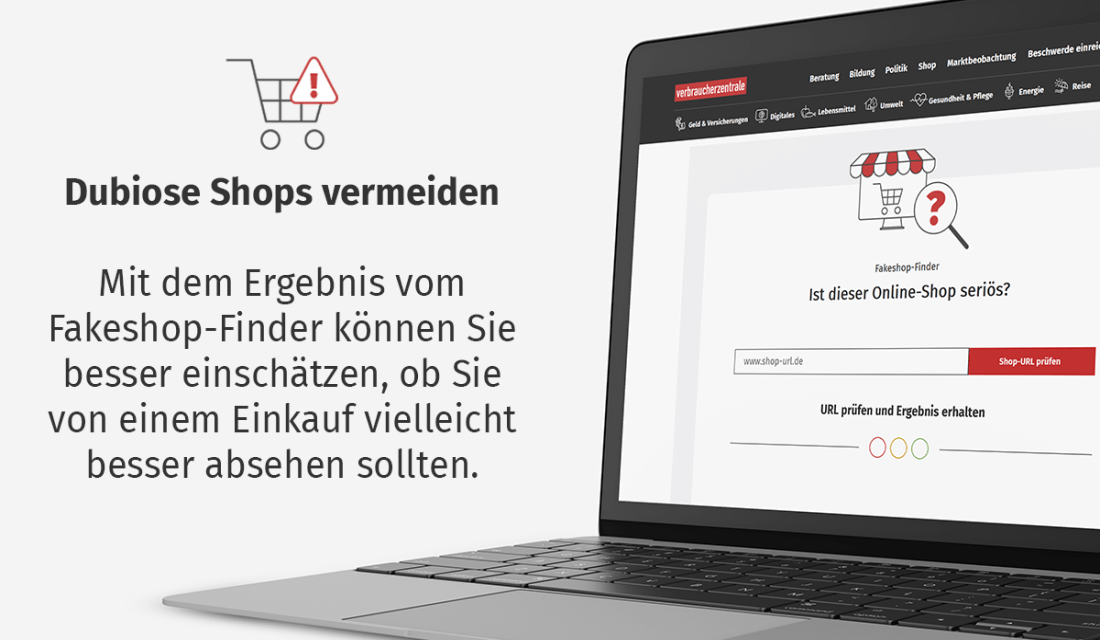 Darstellung der Webseite des Fakeshop-Finders auf einem Computer-Screen