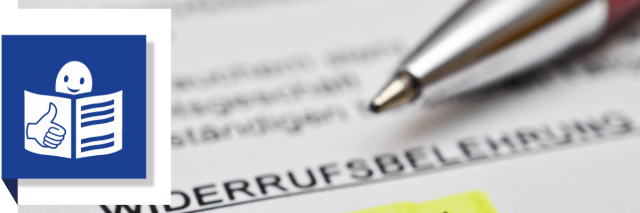 Ein Absatz in einem vertragz zum Widerrufsrecht, daneben das Europäische Logo für Leichte Sprache.