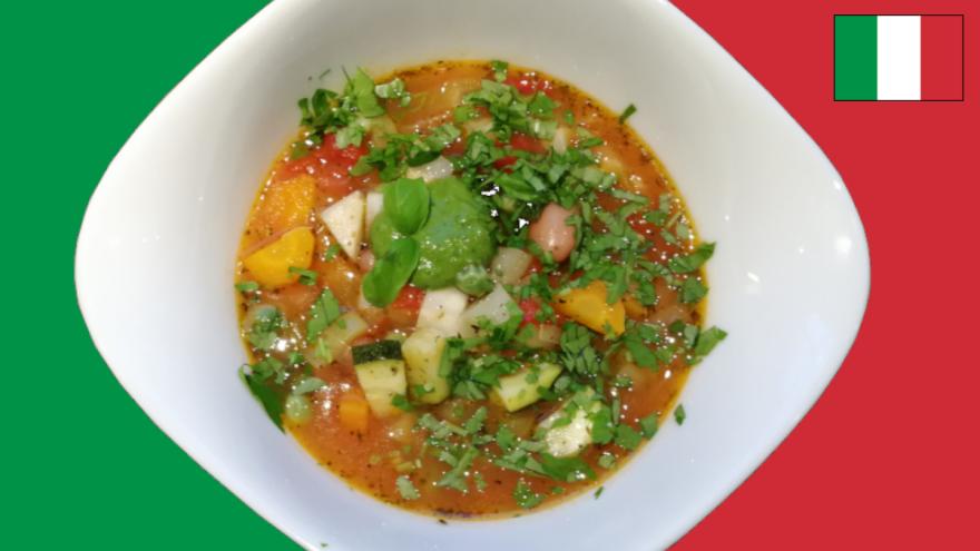 Italienische Minestrone auf italienischer Flagge