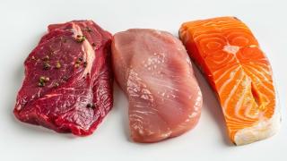 Zwei Fleisch Filets und ein Stück Lachs